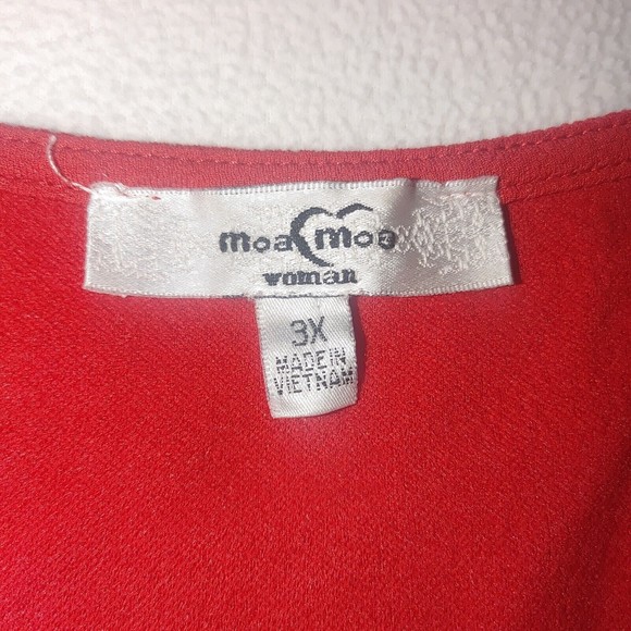 Moa Moa Red Flutter Sleeve Blouse Women's Plus Size 3X Stretch Perforated - Picture 4 of 7